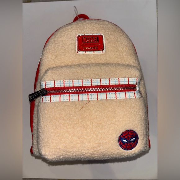 Disney Marvel Spider-Man Faux Fur Sherpa Great Power Loungefly Mini Backpack - Picture 9 of 9